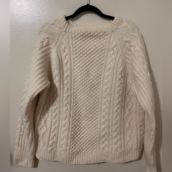 Handmade Women’s Fishermen Wool Chunky Knit Cream Off White Sweater Large - Picture 1 of 4